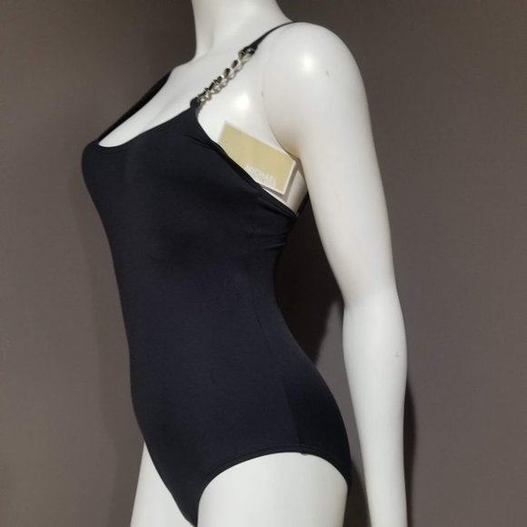 Michael Kors Logo Chain Scoopneck One Piece Swimsuit Black - Picture 4 of 11